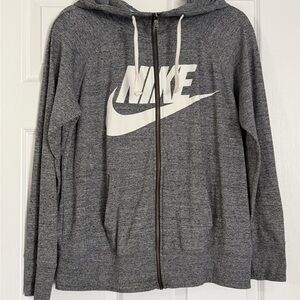 Nike Dark Gray Heather Full-Zip Hoodie with White Logo